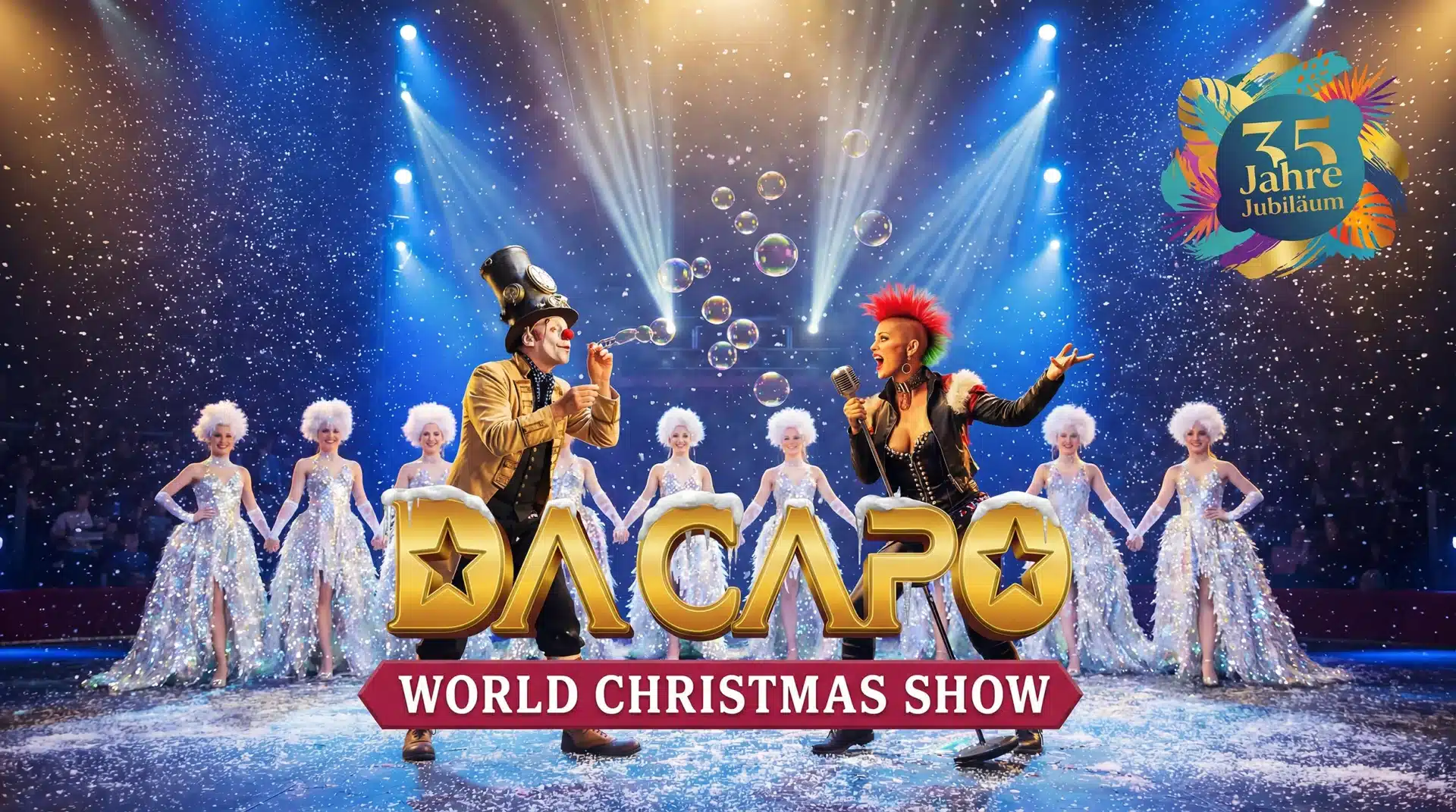 Da Capo World Christmas Show in Aschaffenburg mit internationalen Artisten, Live-Gesang, Comedy, Akrobatik und festlicher Weihnachtsatmosphäre zum 35-jährigen Jubiläum.