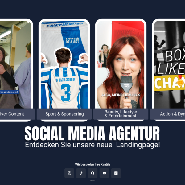 Collage verschiedener Content-Formate auf Smartphones, wie Sport, Beauty und Action, produziert von unserer Social Media Agentur.